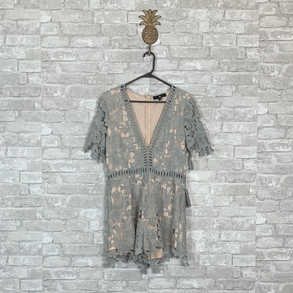 NWT Missguided Lace Laser Cut Ladder Stitch Romper In Grey - Picture 4 of 7